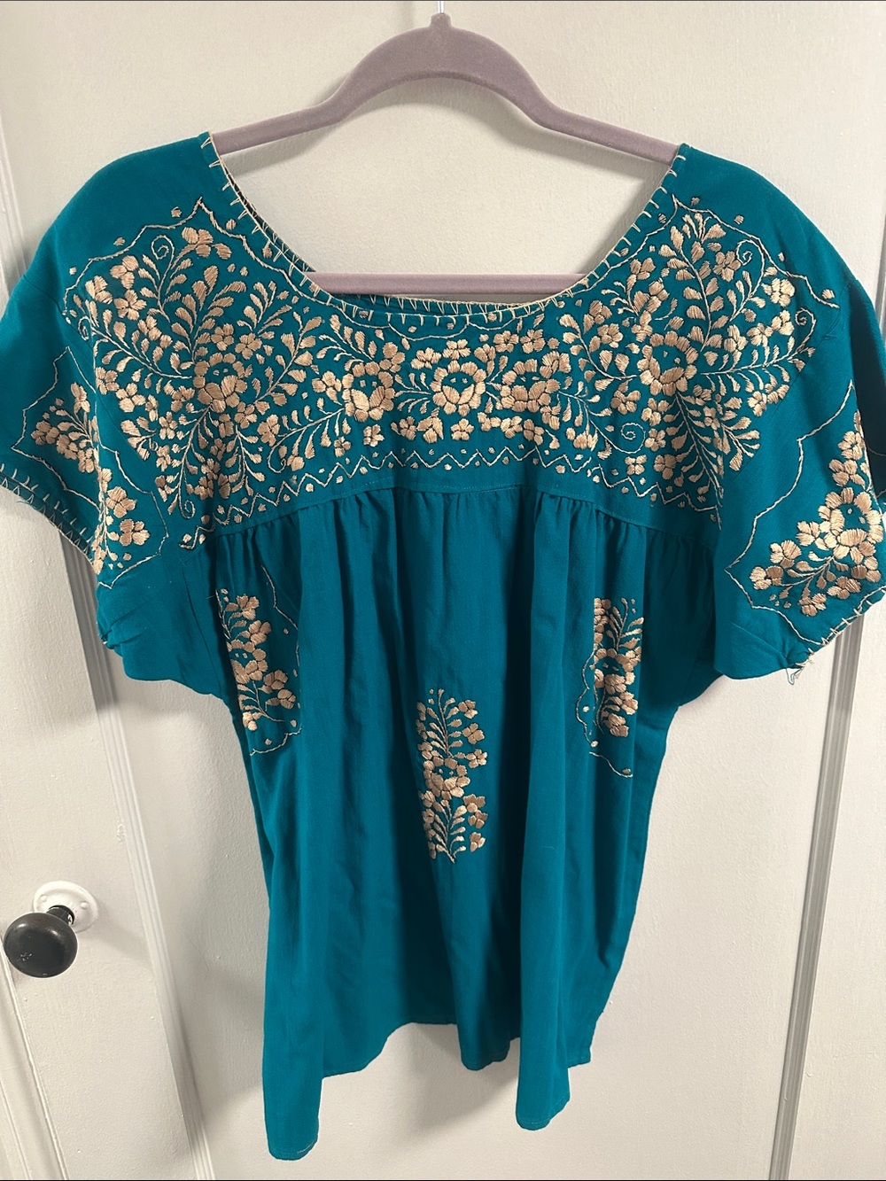 Mexican Embroidered Teal Women's Peasant Top